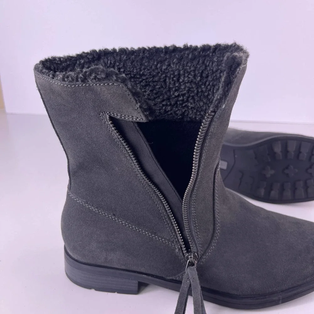 Sporto Grey Suede Leather Faux Fur Inner Winter Mid Calf Boots Women's 10